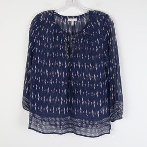 Joie Silk Tribal Print Tie Sheer Top Blouse S